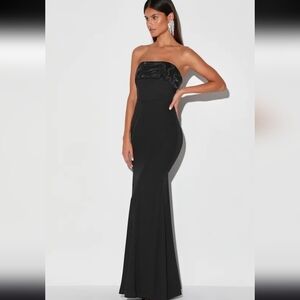 NWT Lulus Brilliantly Bold Black Strapless Mermaid Maxi Dress Evening Gown Small